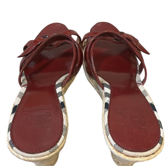 Burberry Nova Check Red Patent Leather Espadrille Wedge Sandals Size 39 IT, 8 US - Picture 6 of 14